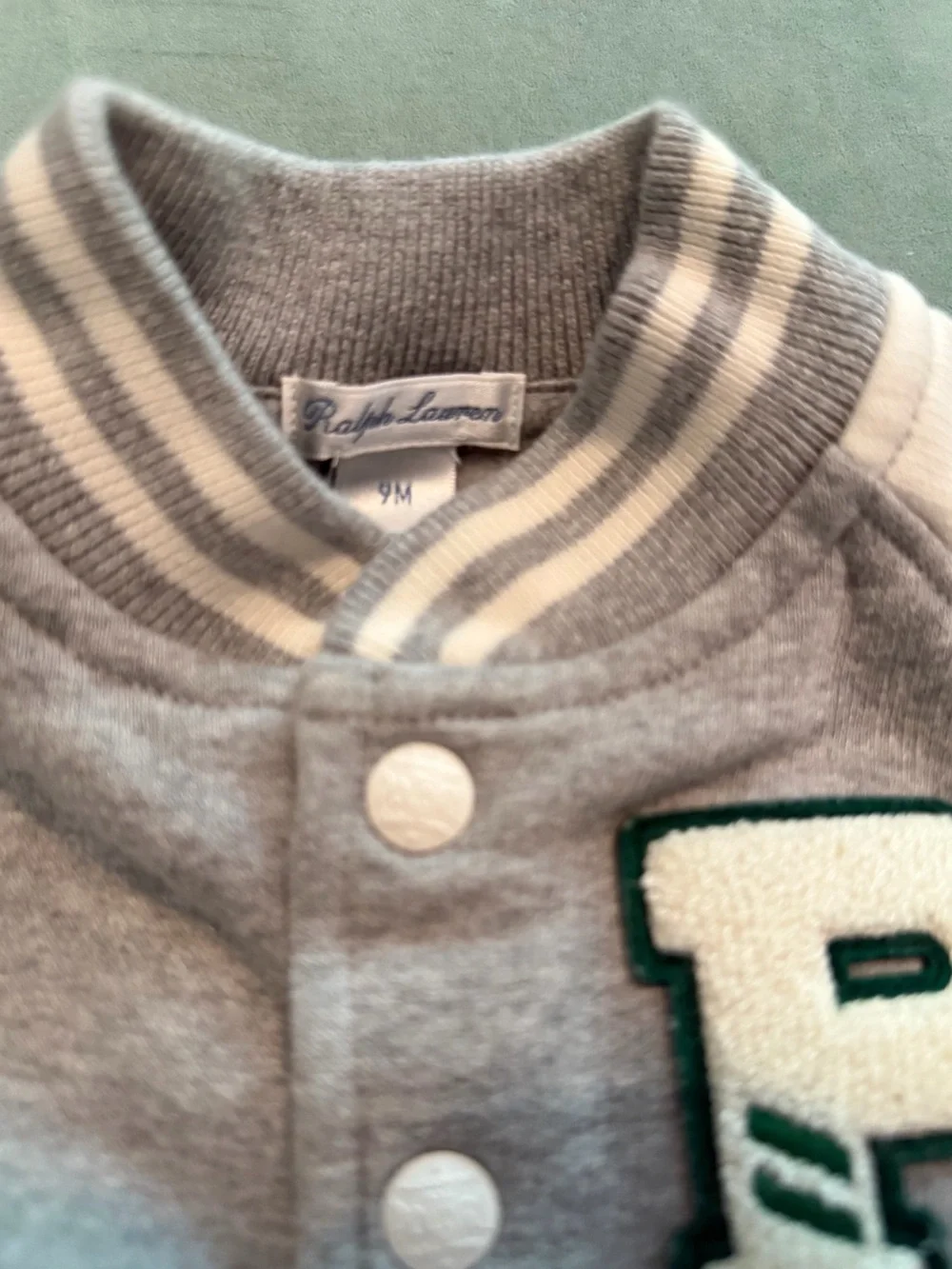 Ralph Lauren Baby Boy 2 piece Baseball Jacket and Jogger Set Grey 9 Months